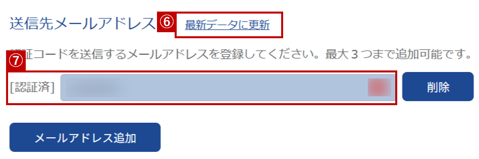 Robotシリーズ「ログイン2段階認証設定」の「STEP1:送信先メールアドレスの追加/認証方法」手順の図です。