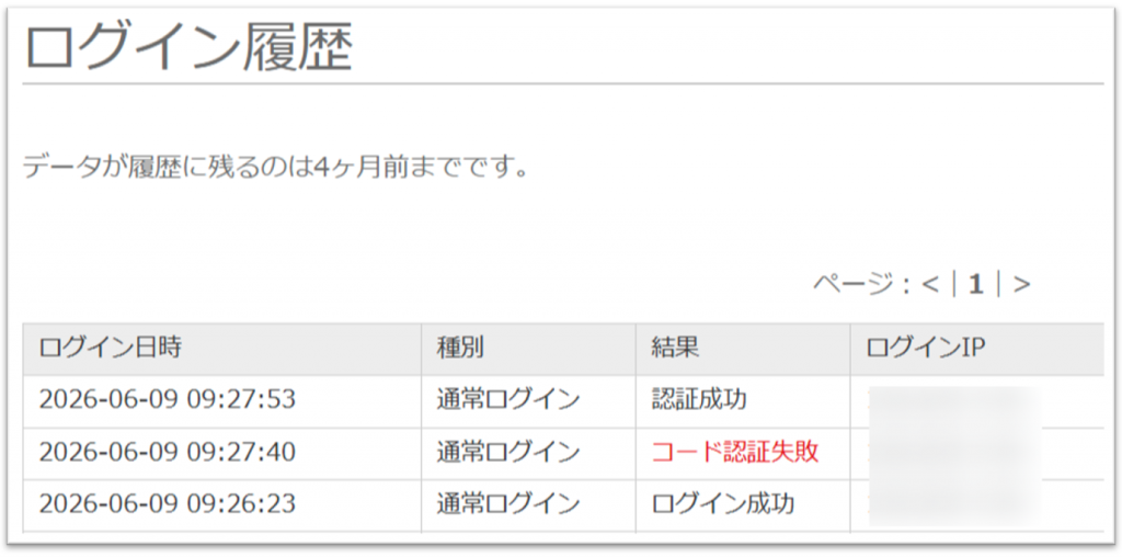 Robotシリーズ2段階認証でのログイン履歴の図です。